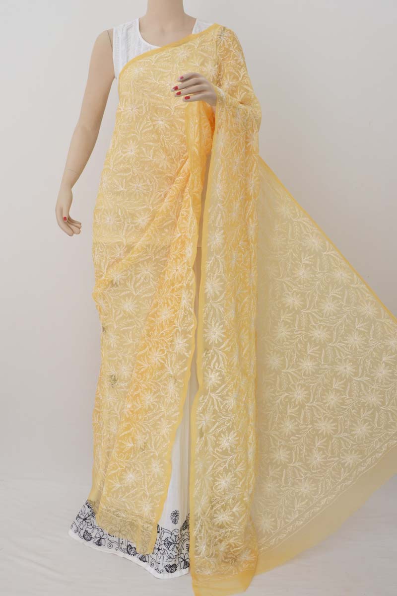 Yellow Allover Tepchi Hand Embroidered Lucknowi Chikankari Dupatta (georgette) Mc251432